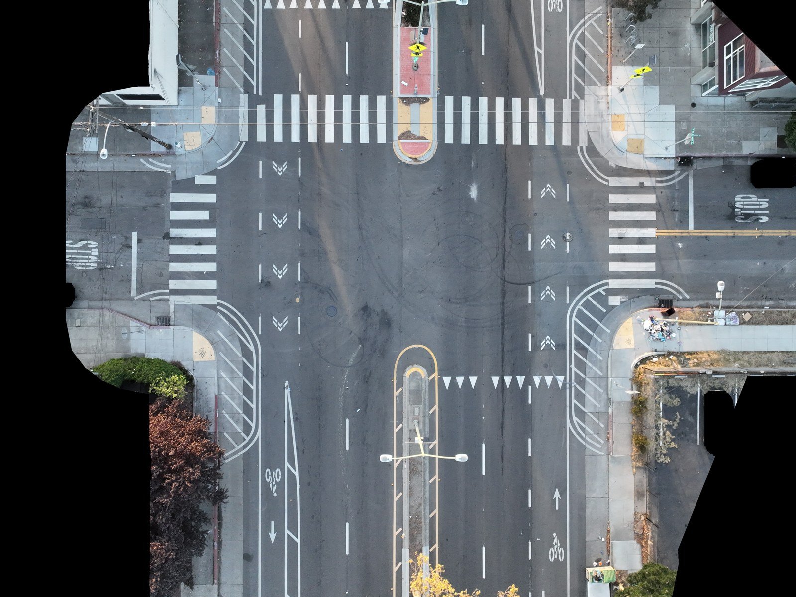 Top-down aerial frame of an Oakland intersection captured during an Aerbits survey flight